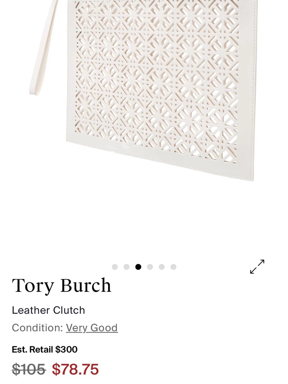Tory Burch Ivory Laser-Cut Leather Wristlet Clutch